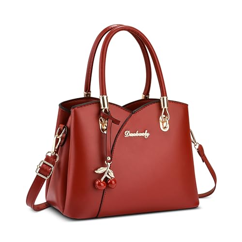 FOLOVEYA Bolsos de Mujer Elegante Bolso de Hombro con Mango Superior Gran Capacidad Señora Bolso Bandolera con Colgante Múltiples Bolsillos para Trabajo Viajes Compras en PU Piel Rojo Clarete