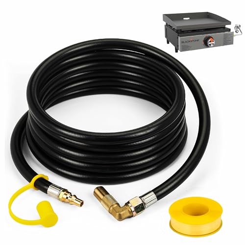 BlueStars 12FT Propane Quick Connect Hose for RV to Grill - 100% Brass Fittings, Low Pressure Elbow Adapter for Blackstone 17" 22" Griddle, Camp Chef Stove, Portable Fire Pit