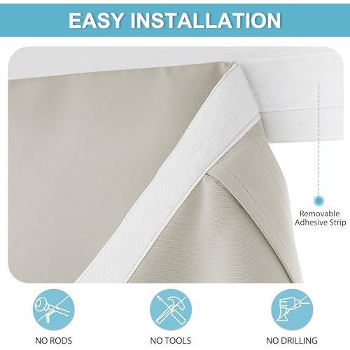 Image of RYB HOME Blackout Door Window Curtain, Self-Ahensive Blinds Privacy Room Darkening for Glass Window /Front French Door, W26 x L69 inch, Natural, 1 Pc