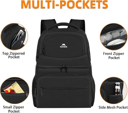 Image of MATEIN Cooler Backpack, 26 Cans Insulated Lunch Backpack for Men Women, Leakproof Double Layer Lunch Cooler Bag Lightweight Soft Lunch Backpack with Cooler Compartment, Beach Camping Hiking Beer Gifts