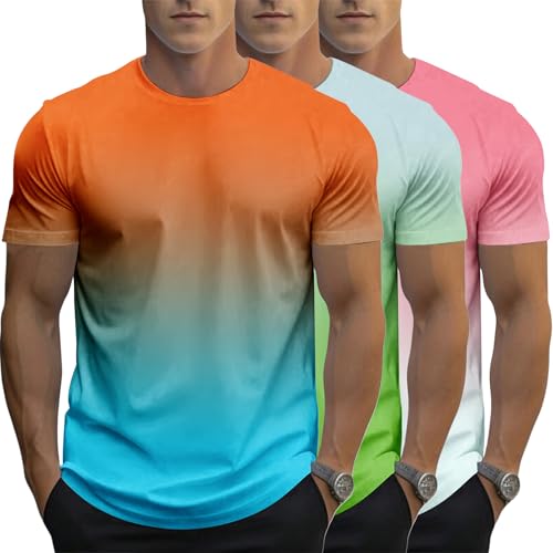 Image of 3 Pack Men's Gradient Color T-Shirt, Short Sleeve Crewneck, Summer Short Sleeved Round Neck Gradient T-Shirt (UK, Alpha, M, Regular, Regular, #11)