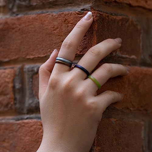 Zollen Silicone Wedding Rings for Women, 3mm Metallic Color Thin Rubber Wedding Bands Stackable Ring, Hypoallergenic Silicone3