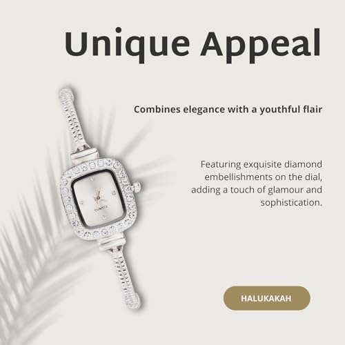 Image of Halukakah Kids' Sparkling Diamond Watch - 18k Real Gold /Rose Gold /Platinum Plated - Multiple Colors Rectangle Dial - Quartz Adjustable Stainless Steel Wristwatch - Suitable for Boys and Girls