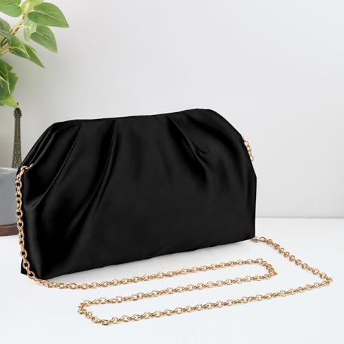 Image of ERKOON Clutch Purse for Women Elegant Pleated Evening Bag Crossbody Shoulder Handbag Envelope Bag with 2 Detachable Chain