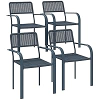 Outsunny Garden Chairs Set of 4, Stackable Rattan Effect Dining Chairs with Armrest, Weather Resistant and Lightweight Outdoor Furniture Armchairs for Patio, Balcony, Terrace, Dark Grey