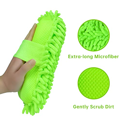 4 Pack Car Wash Mitt, Belpair Microfiber Sponge Cleaning Mitten For Window Cleaner, Non Scratch Sponges Auto Supplies Duster Kit Premium Washing Scrub Foam For Care Tools Foaming Cleaner (Green) #TOP1