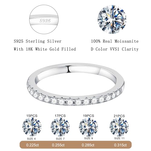 MOOSEA Moissanite Wedding Bands for Women, 0.2-0.3ct D Color VVS1 Clarity Lab Created Sterling Silver Rings Half Eternity Stackable Engagement Ring Anniversary Band Wedding Rings for Women4