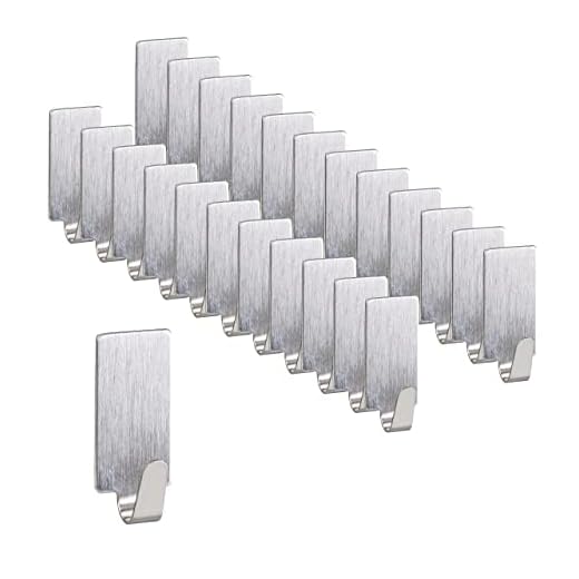 Relaxdays Självhäftande krokar set med 24 nyckelkrokar rostfritt stål, självhäftande & lösbar, kök och badrum, väggkrokar fyrkantig, silver