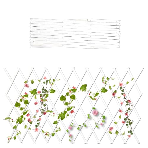 Ausziehbares Rankgitter aus Holz, für den Garten, Sichtschutzzaun für Kletterpflanzen, strapazierfähig, weiß, 65 cm