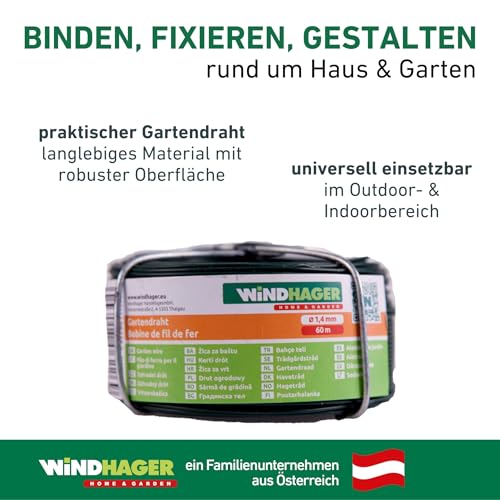 Windhager Gartendraht, 60 m, Stärke 1,4 mm, grün, verzinkt mit Kunststoffummantelung, Bindedraht, 06226