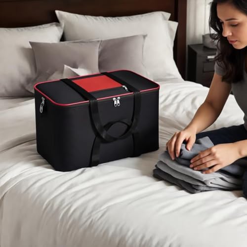 Image of RADIANT Nylon Big Underbed Storage Bag Moisture Proof Cloth Organiser with Zippered Closure and Handle(BlackRed, 54x46x28cm) (Rectangular) (Pack of 6)
