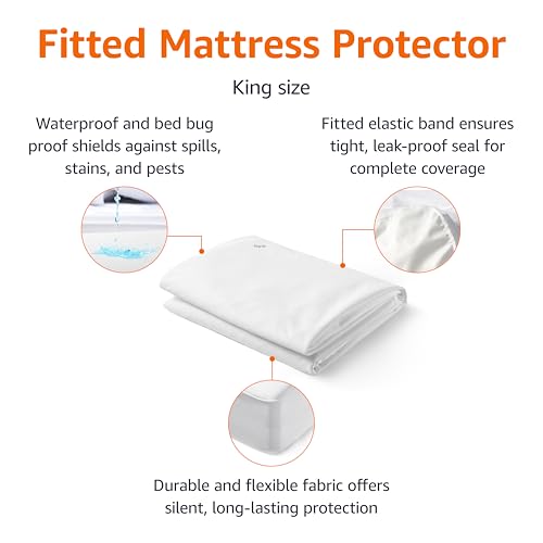 Image of Amazon Basics Waterproof Mattress Protector, Bed Bug and Dust Mite Barrier, King, White