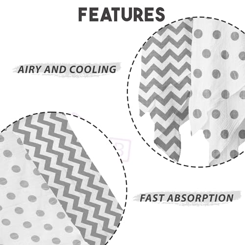 Image of BEMBIKA Bamboo Muslin Swaddle Wrap Baby 120X110 Cm Stroller Blanket Receiving Blanket for Newborn |Grey Polka & Zigzag (Pack of 2)