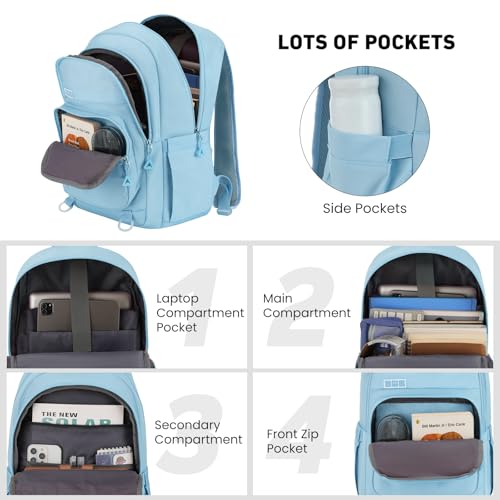 Image of YAMTION Cute School Backpack for Teen Girls,Laptop Backpack Fits 15.6Inch Notebook,Casual Bookbag for Teens High School College Work Travel,Blue