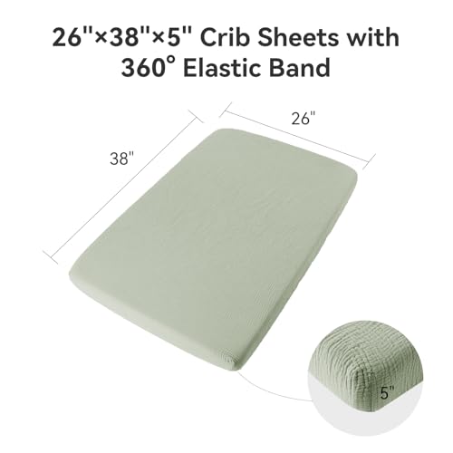 Image of TILLYOU Muslin Mini Crib Sheets 2 Pack, Pack and Play Mattress Sheets Fitted for Pack N Play, 38 x 26 Sheet for Toddler, Grey and Saga