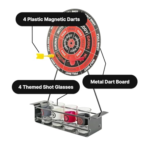 Image of Go Hooked Dartboard Drinking Game for Bachelor Party, Friends & Family Nights | Fun Over with 4 Shot Glasses & 4 Darts | Friends Fun Bar Game Adult Party Supplies