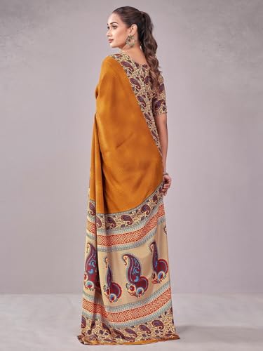 Image of Satrani Women's Crepe Printed Saree with Unstitched Blouse Piece