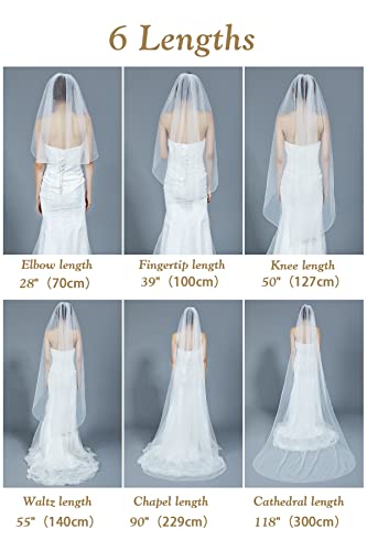 Beautelicate 4331314047 Wedding Bridal Veil With Comb 1 Tier Cut Edge Fingertip&Cathedral Length thumb #3