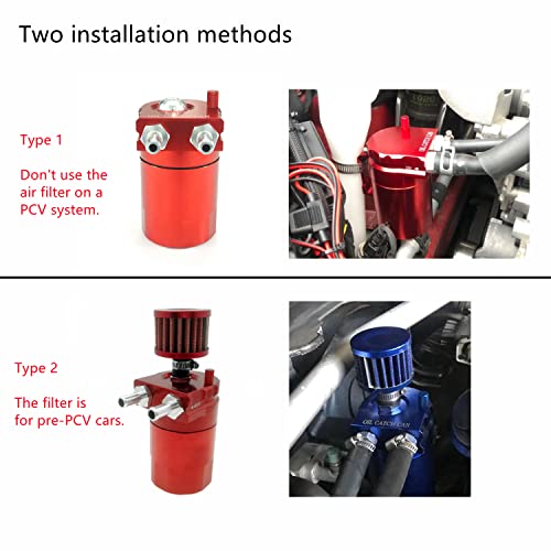 Heinmo Polish Baffled Universal Aluminum Oil Catch Can Reservoir Tank Cans Breather Filter With Hose Kit (Silver A)