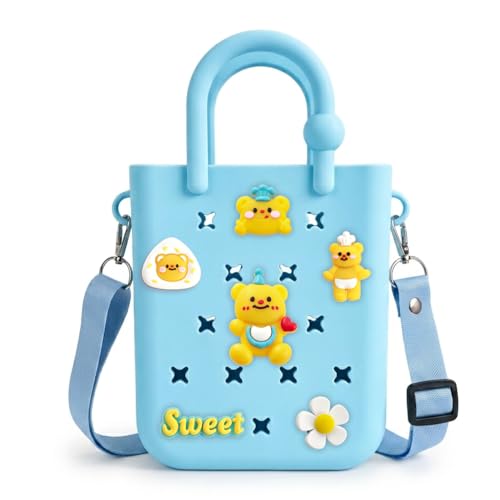 Image of Juyeesm Mini Rubber Beach Bag with Strap & Charms, Waterproof EVA Beach Bag for Girls, Small Rubber Tote Bag for Women