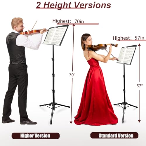 Image of 70IN Sheet Music Stand, Tall Music Stand for Sheet Music High Stability, Adjustable Portable Music Stand with Carrying Bag for Guitar, Violin, Ukulele (33-70IN-B)