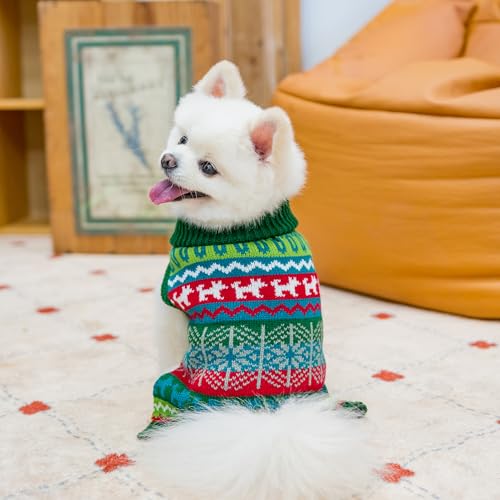Image of Mihachi Dog Sweater - Winter Coat Apparel Clothes with Colorful Stripes for Cold Weather