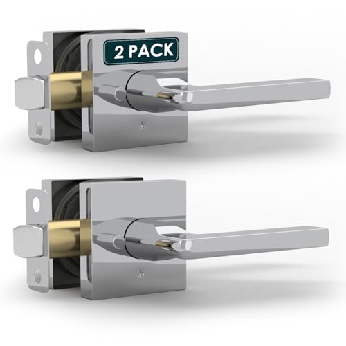Image of Mega Handles Prime Privacy Door Handle - 2 Pack Reversible Chrome Door Handles, Heavy Duty Bed & Bath Door Handles with Privacy Door Lock, Fits All Standard Doors - Polished Chrome