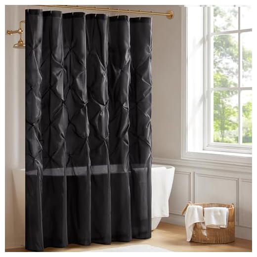 Madison Park Laurel Black Shower Curtain, Solid Transitional Shower Curtains for Bathroom, 72 X 72