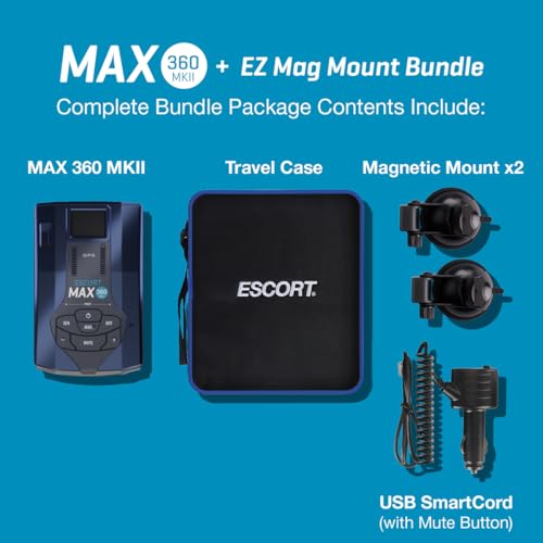 Image of Escort MAX 360 MKII Radar Detector with EZ Mag Mount - Exceptional Range, True 360 Awareness, AutoLearn Intelligence Rejects False Alerts, Sleek Magnetic Mount for Escort Models