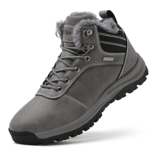 Image of TSIODFO Men's Waterproof Snow Boots Leather Hiking Boot