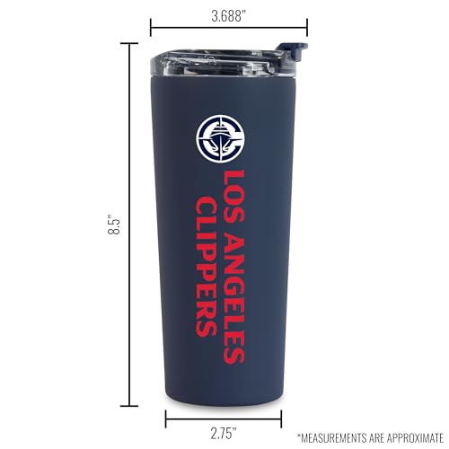 Image of Rico Industries NBA Basketball Los Angeles Clippers Navy 24oz Stainless Steel Tumbler with Lid and Dual Functioning Lid