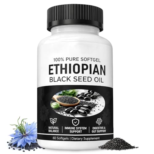 tebazoew Ethiopian Black Seed Oil Ethiopian Black Seed Oil Capsules 4.64% Thymoquinone Immune Support & Digestion & Energy Booster Non-GMO Gluten-Free(60 Count)