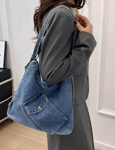 Large Denim Tote Hobo Bag for Women, Jean Purse Shoulder with Adjustable Strap(Blue)2