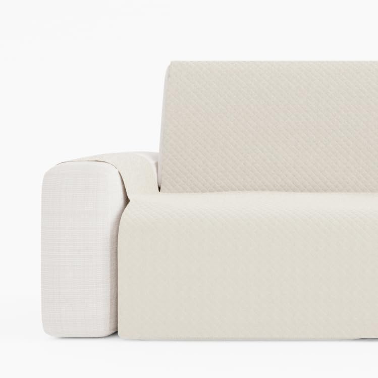 GAMUSI Funda Sofa 4 plazas, Cubre sofá 4 plazas (hasta 220 cm de Ancho), Acolchada Liso algodón Transpirable, Color Crudo