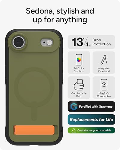 Image of ZAGG Sedona Snap Case with Kickstand for iPhone Air - Green Sea Kelp, Drop Protection (13ft /4m), Multi-Layer Protection, with Camera Button, MagSafe Phone Case with Impact-Absorbing Bumpers