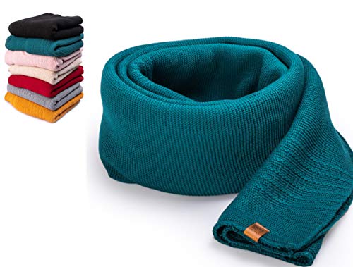 HEYO Damen Schal Winter Strickschal | H19603 | Weich Warm Gestrickt mit Leder Patch | Made IN EU (Türkis)