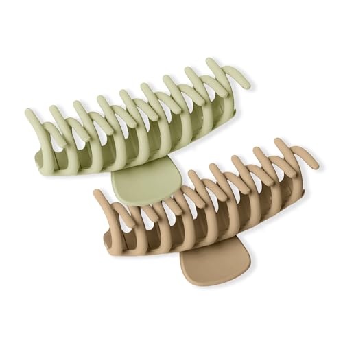 Image of Sanfe Cylindrical Large Hair Claw Clips for Women Hair Strong Hold Perfect For Long Hair Fashion Accessories For Girls Hair Clamps Clip Big Hair Jaw Claw-2Pcs, Light Beige & Dark Beige