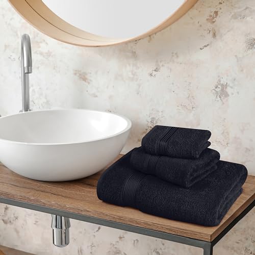 Belizzi Home Ultra Soft 3 Pack Cotton Towel Set, Contains a Bath Towel 28x55 inch, a Hand Towel 16x24 inch & a Wash Coth 12x12 inch, Ideal Everyday use, Compact & Lightweight - Black - Image 6