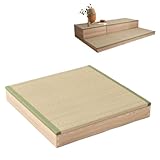 EMOOR Natural Tatami Storage Box Square-Low 24x24x3.5in (Oak), Wooden Furniture Igusa Rush Grass Japanese Lifestyle Igusa Slat
