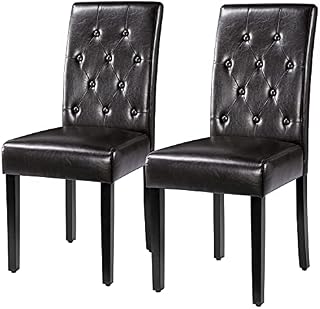 Yaheetech Set of 2 Dining Room Chairs Side Chair Modern Brown Kitchen Chairs PVC Leather Backrest Sturdy Wooden Legs for Home Kitchen Furniture