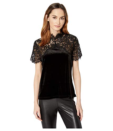 Ivanka Trump Women's Velvet Lace Yoke Top, Black, XS