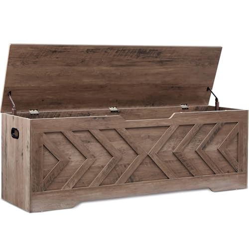 XDliv 55.1 Storage Bench Extra Large Entryway Bench with Storage Storage Chest with 2 Safety Hinges Blanket Storage Shoe Storage Chest for Bedroom Living Room Easy Assembly. (Greige)