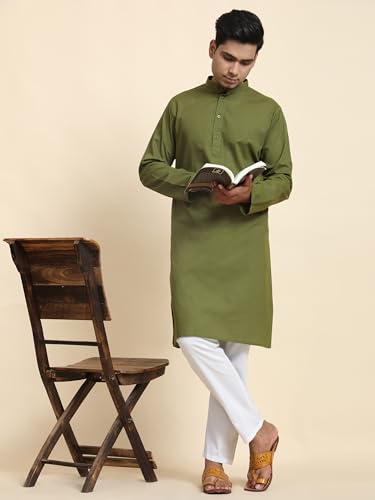 Image of Men's Pure Cotton Solid Kurta Pajama Set Mandarin Collar Casual Yoga Dress
