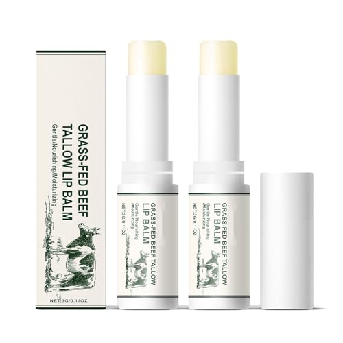 Beef Tallow Lip Balm,Moisturizing Tallow Lip Balm,Natural Beef Tallow,Organic Grass Fed Tallow Balm,Nourishing And Soothing,Never Sticky (2pcs)