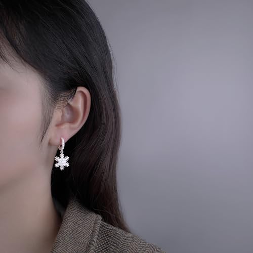 SLUYNZ Solid 925 Sterling Silver Sparkling CZ Snowflake Hoop Earrings for Women Teens Snowflake Hoop Earrings Huggie Earrings Drop Christmas Gifts2