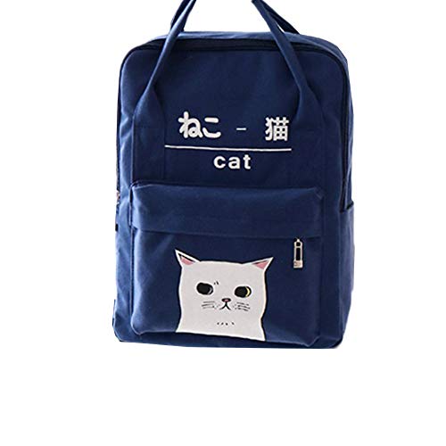 e-youth Women Girls Japanese And Korean Style Bags Kawaii Cat Canvas Backpack One Size4