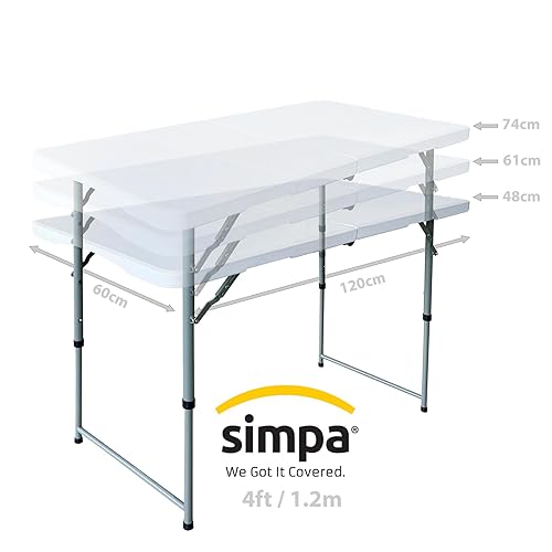 simpa Heavy Duty Folding Table 4ft / 1.2m Adjustable to 3 Heights - Compact & Portable, Suitable as Camping, Catering, Trestle, Party & Garden Tables. - Image 3