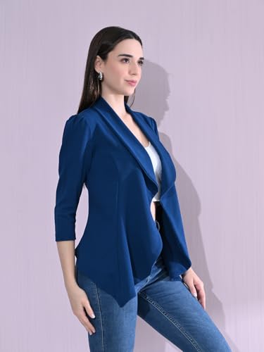 Image of Cotton Blend Women's Single Breasted Relaxed Fit Shawl Collar 3 /4 Sleeve Blazer