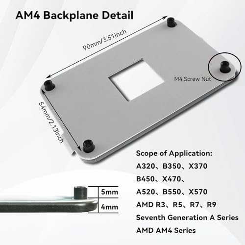 Soporte y backplate AM4 compatible AMD, acero inoxidable miniatura 2