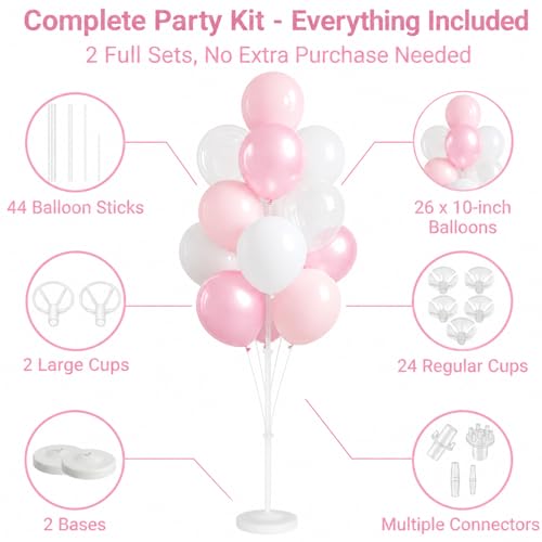 Image of Balloon Column Kit for Floor-Balloon Columns with Stand,Clear Pastel Pearl Pink Balloon Base&Pole Tower Backdrop Decoration for Wedding,Bridal Baby Shower,Birthday Party,Bachelorette